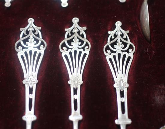 A cased Edwardian silver sixteen piece dessert set by James Dixon & Sons,